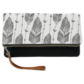Black & white hobo pattern large feathers clutch (Front)