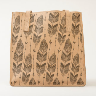 Black & white hobo pattern large feathers tote