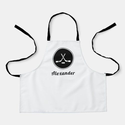 Black  White Hockey Design Boys Name Winter Sport Apron