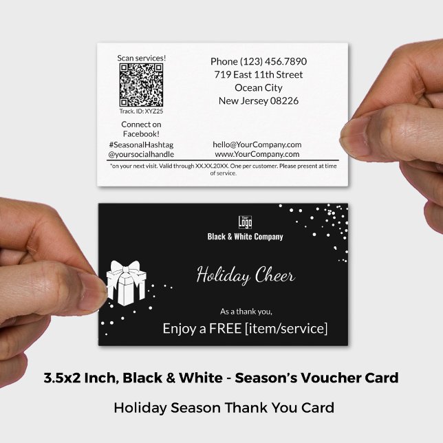 Black & White Holiday Cheer Free Gift Voucher Card (Black & White Holiday Cheer Free Gift Voucher Card; Size 3.5x2 Inch (US))