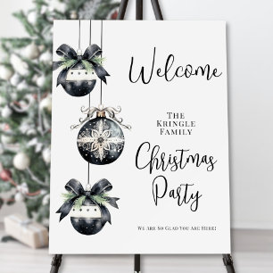 Black White Holiday Party Welcome Sign