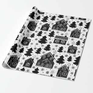 Black White Holiday Pattern Elegant Xmas Wrapping Paper