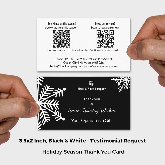  Black & White Holiday Testimonial Request Business Card (Black & White Holiday Testimonial Request Business Card; Size 3.5x2 Inch (US))