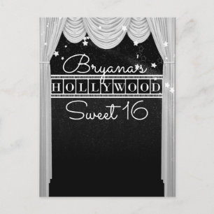 Black & White HOLLYWOOD Curtains Elegant Party Announcement Postcard