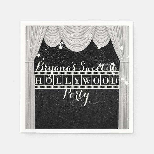 Black & White HOLLYWOOD Curtains Elegant Party Paper Napkins (Front)