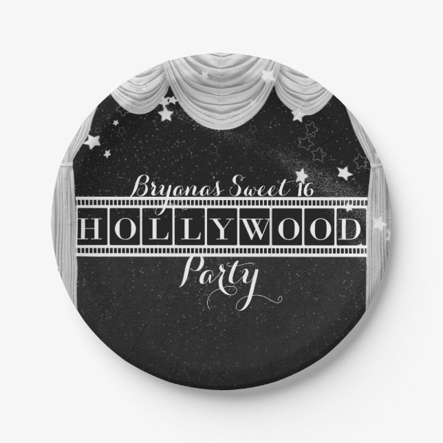 Black & White HOLLYWOOD Curtains Elegant Party Paper Plates (Front)