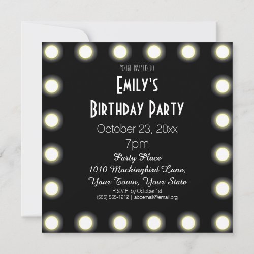 Black  White Hollywood Theme Birthday Party Invitation