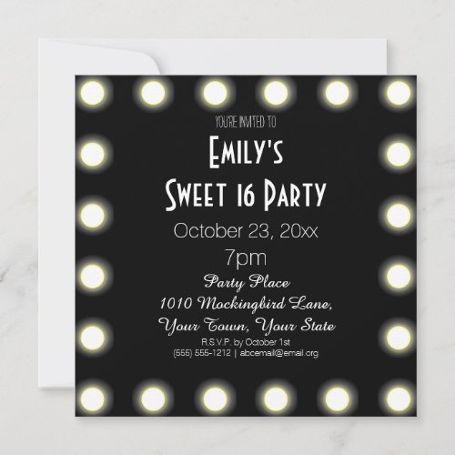 Black  White Hollywood Theme Sweet 16 Birthday Invitation