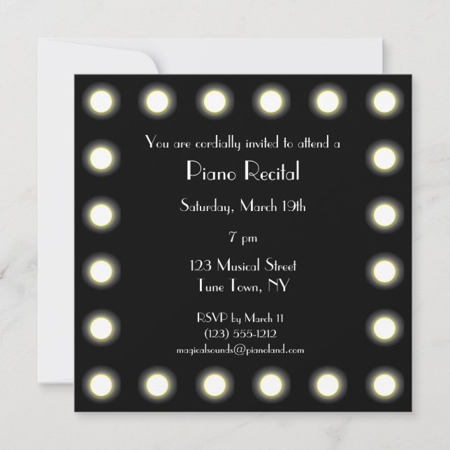 Black & White Hollywood Unisex Piano Recital Invitation (Front)