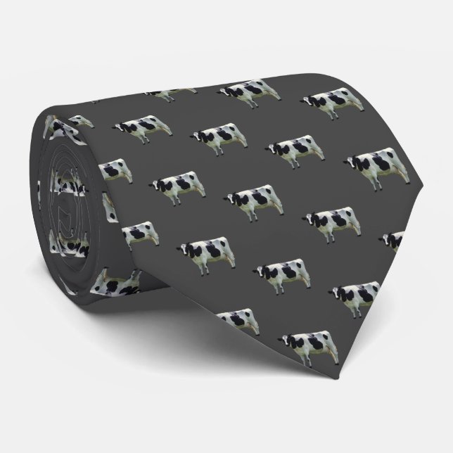 Black & White Holstein Cow Gray Black  Neck Tie (Rolled)
