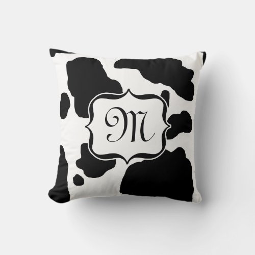 Black  White Holstein Cow Print Monogram Cushion