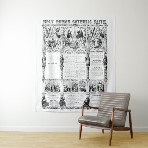 BlackWhite Holy Roman Catholic Faith Infographic Tapestry