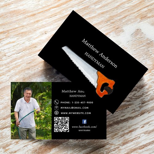 Black white home repairs photo QR code handyman Business Card