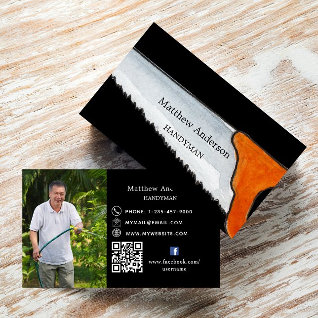 Black white home repairs photo QR code handyman Business Card (Creator Uploaded)