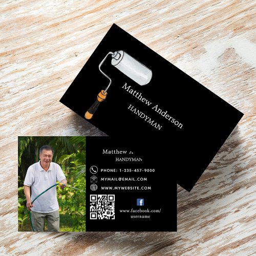 Black white home repairs photo QR code handyman Business Card