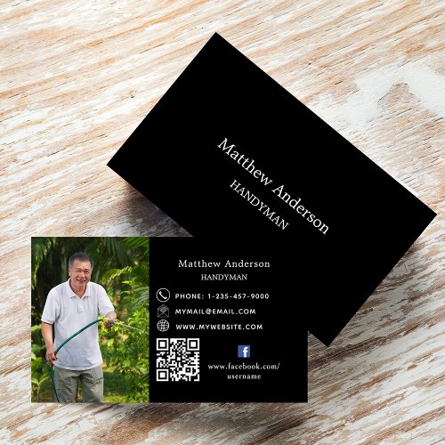 Black white home repairs photo QR code handyman Business Card