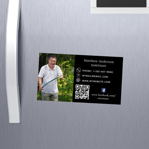 Black white home repairs photo QR code handyman Business Card Magnet