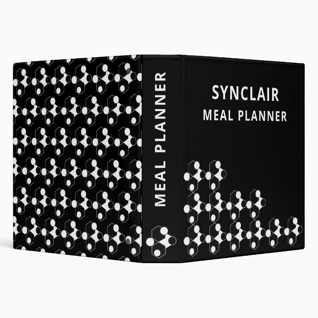 Black White Honeycomb Personalized Meal Planner 3 Ring Binder (Background)