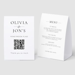 Black White Honeymoon Fund and Menu Wedding Paper Table Tent