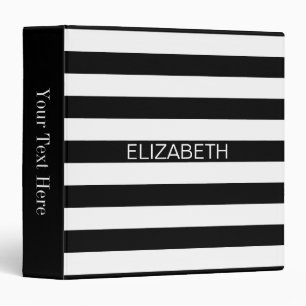Black White Horizontal Preppy Stripe Name Monogram Binder