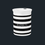 Black White Horizontal Preppy Stripe Name Monogram Drink Pitcher<br><div class="desc">Classic Black and White Preppy Horizontal Rugby Stripes Name Monogram A stylish bold horizontal stripe pattern with a template for your name, initials or other text. You can also customize the text font, font color, font size and rotation, move or remove the sample text, add additional text fields, add your...</div>