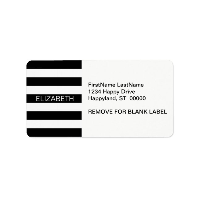 Black White Horizontal Preppy Stripe Name Monogram Label (Front)