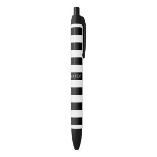 Black White Horizontal Preppy Stripe Name Monogram Pen