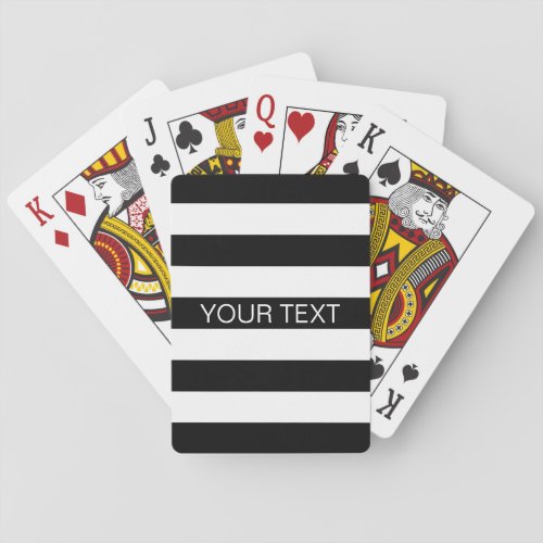 Black White Horizontal Preppy Stripe Name Monogram Poker Cards