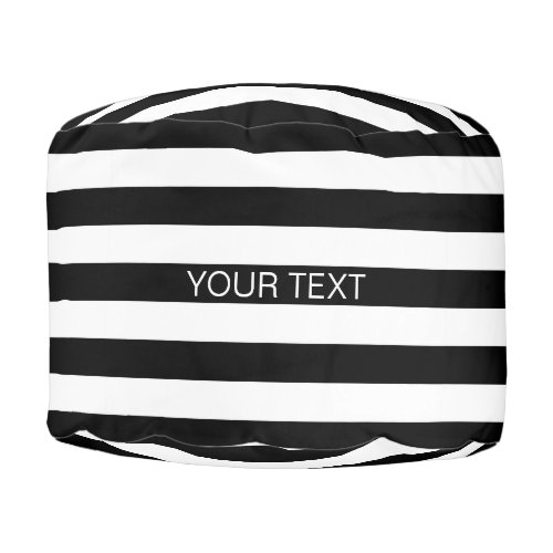 Black White Horizontal Preppy Stripe Name Monogram Pouf