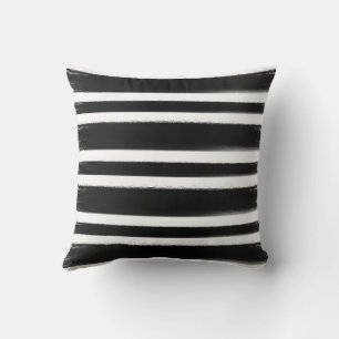 Black & White Horizontal Stripe Paint Brush Throw Pillow