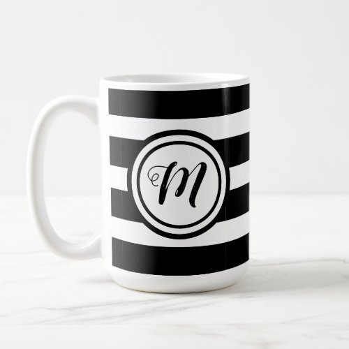 Black  White Horizontal Stripes with Monogram Mug