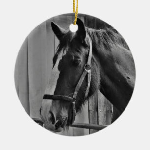 Black White Horse - Animal Photography Art Ceramic Ornament