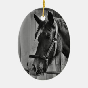 Black White Horse - Animal Photography Art Ceramic Ornament