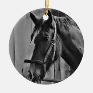 Black White Horse - Animal Photography Art Ceramic Ornament