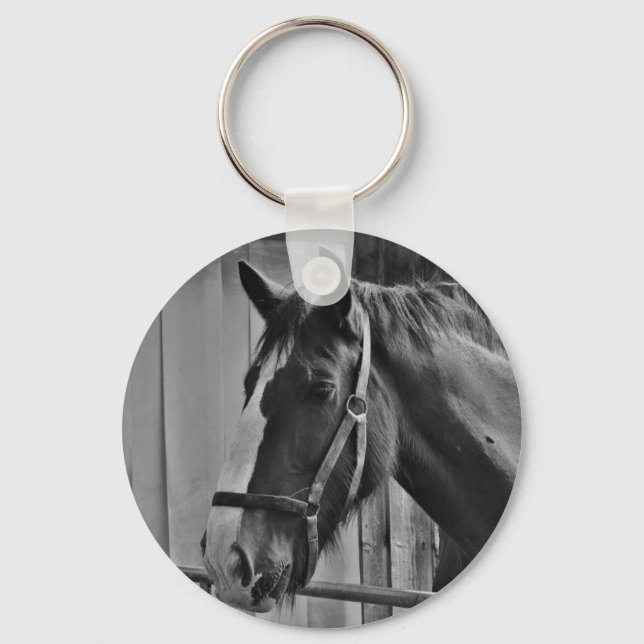 Black White Horse - Animal Photography Art Keychain (Front)