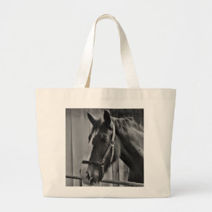 Black White Horse - Animal Photography Art Large Tote Bag