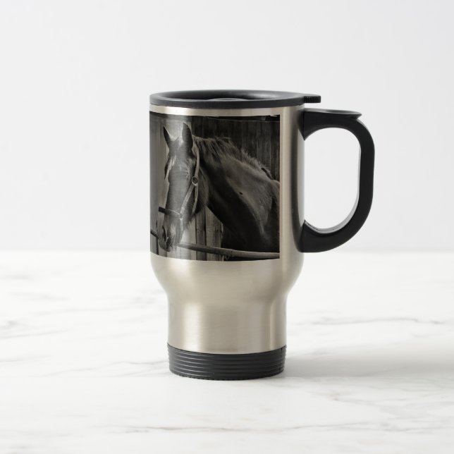 Black White Horse - Animal Photography Art Travel Mug (Right)