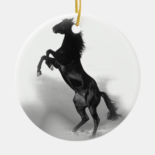 Black White Horse Ceramic Ornament (Front)