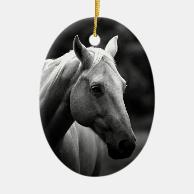 Black White Horse Ceramic Ornament (Front)