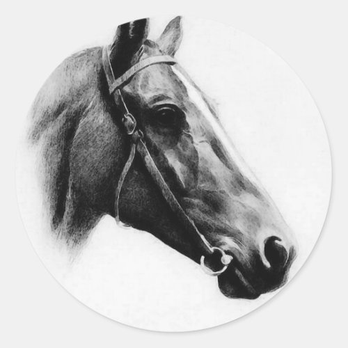Black  White Horse Classic Round Sticker