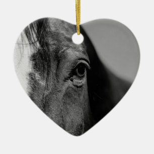 Black White Horse Eye Artwork Ceramic Ornament