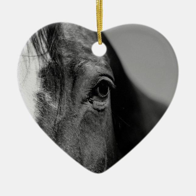 Black White Horse Eye Artwork Ceramic Ornament (Front)