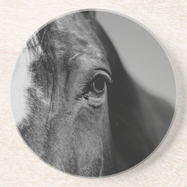 Black White Horse Eye Artwork Drink Coaster (Front)