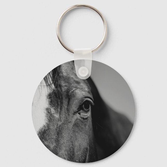 Black White Horse Eye Artwork Keychain (Front)
