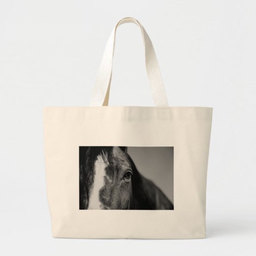 Black White Horse Eye Artwork Large Tote Bag