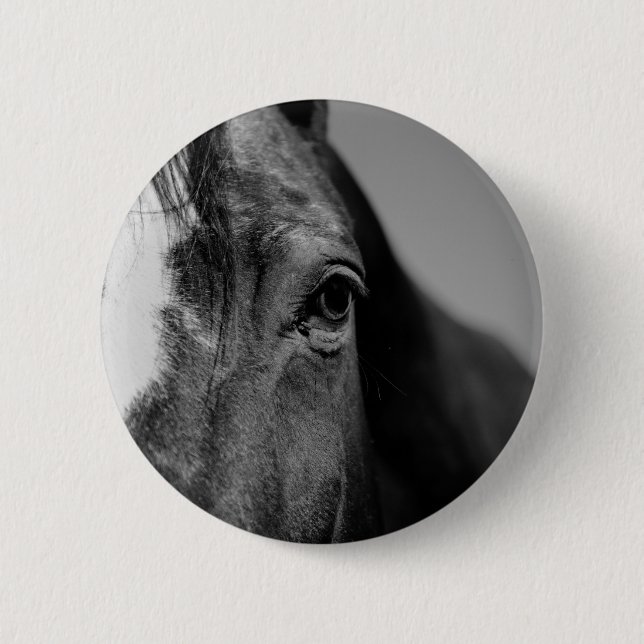 Black White Horse Eye Artwork Pinback Button (Front)