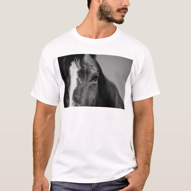 Black White Horse Eye Artwork T-Shirt (Front)