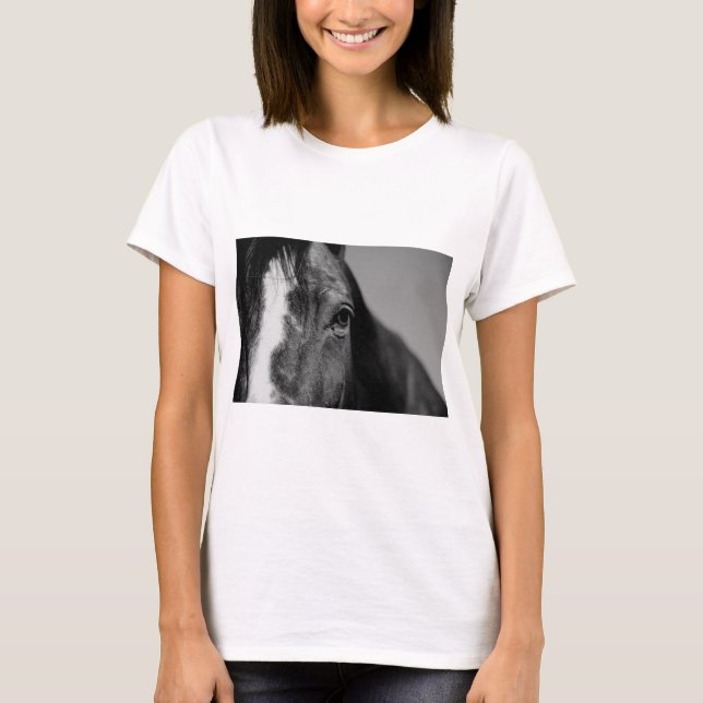 Black White Horse Eye Artwork T-Shirt (Front)