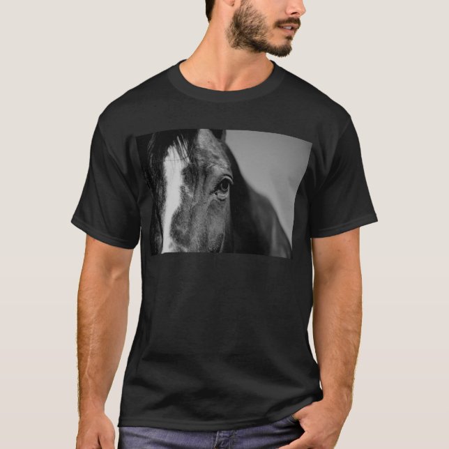 Black White Horse Eye Artwork T-Shirt (Front)