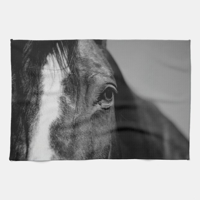 Black White Horse Eye Artwork Towel (Horizontal)